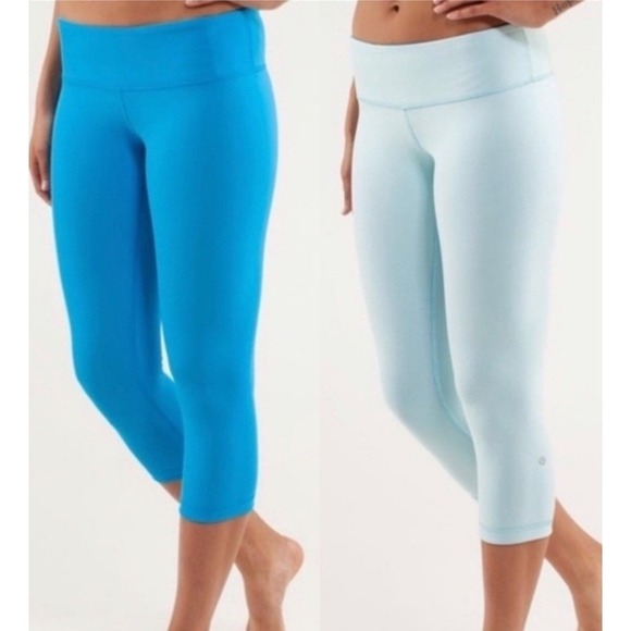 Lululemon Leggings Womens 6 Blue Gray Wunder Under Crop Reversible Tight Capris - Picture 1 of 9